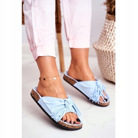 BUGO Zapatillas de mujer azules en corcho con flecos Marina 4