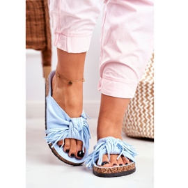 BUGO Zapatillas de mujer azules en corcho con flecos Marina 3