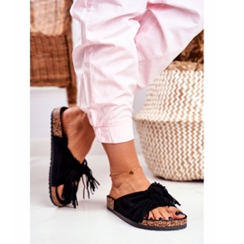 BUGO Pantuflas negras de mujer en el puerto deportivo con flecos de corcho negro 2