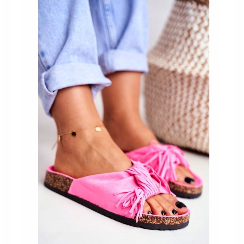 BUGO Chanclas rosa fluo para mujer con flecos de corcho Marina 1