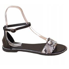 Goodin Sandalias planas con estampado de serpiente negro 4