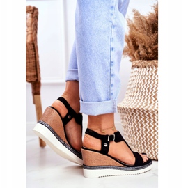 BUGO Sandalias Mujer Con Cuña Negro Rosa 4