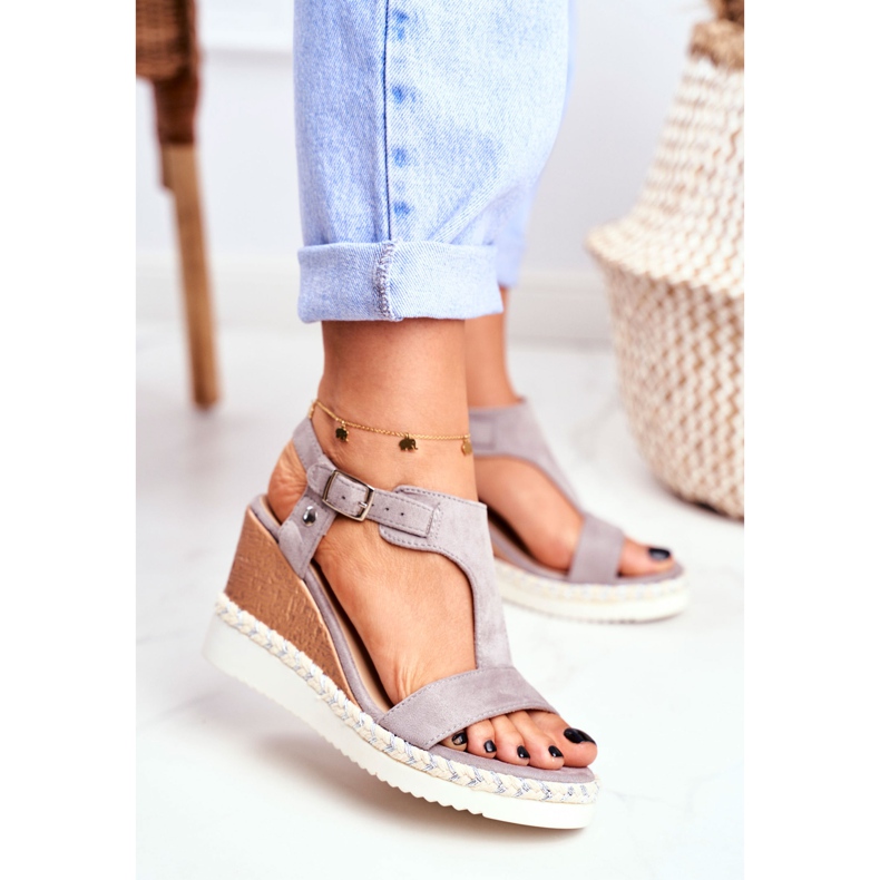 BUGO Sandalias Mujer Con Cuña Gris Rosa 2 BUGO Sandalias Mujer Con Cuña Gris Rosa 2