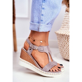 BUGO Sandalias Mujer Con Cuña Gris Rosa 4