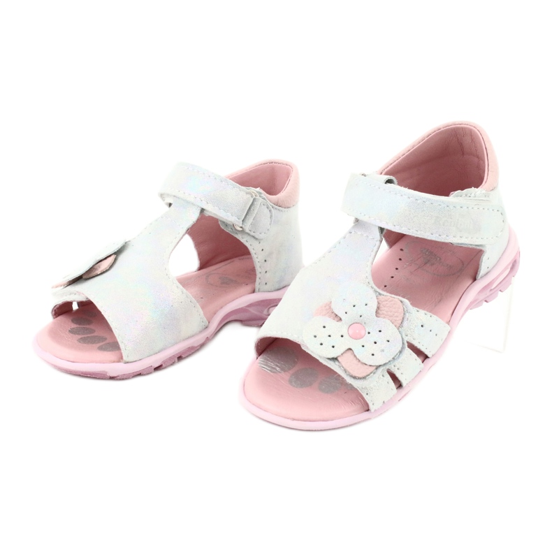 Sandalias brillantes con Velcro Ren But 1406 blanco azul gris rosado 2