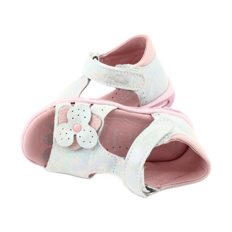 Sandalias brillantes con Velcro Ren But 1406 blanco azul gris rosado 4