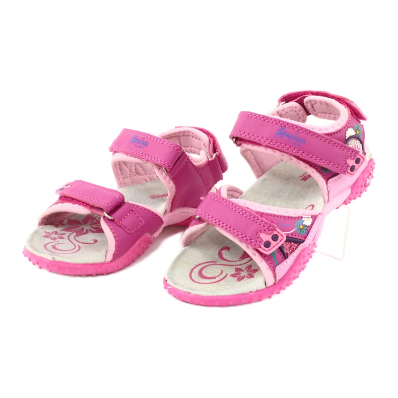 American Club Sandalias de niña con aplicación de piel American 1232 rosa púrpura 1