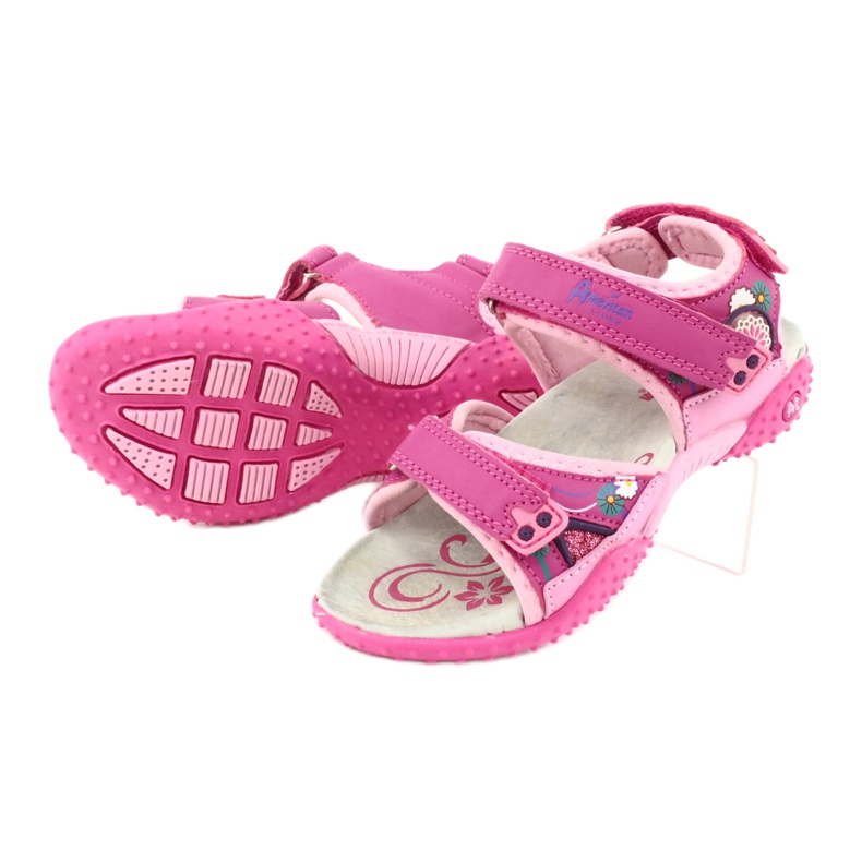 American Club Sandalias de niña con aplicación de piel American 1232 rosa púrpura 2