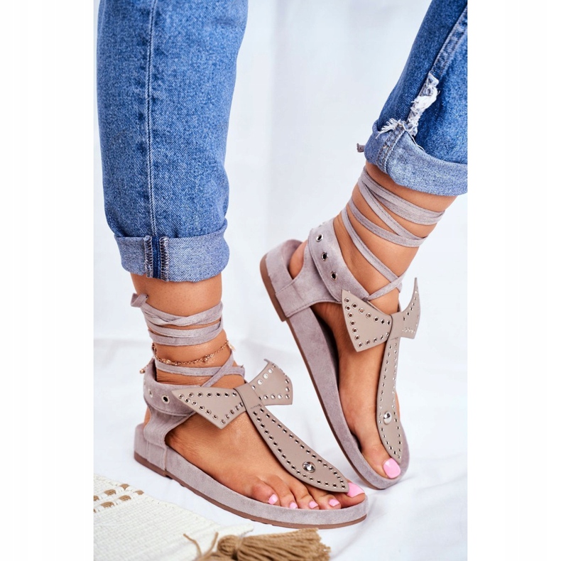 Lu Boo - Sandalias grises atadas para mujer, japonés Mara 1
