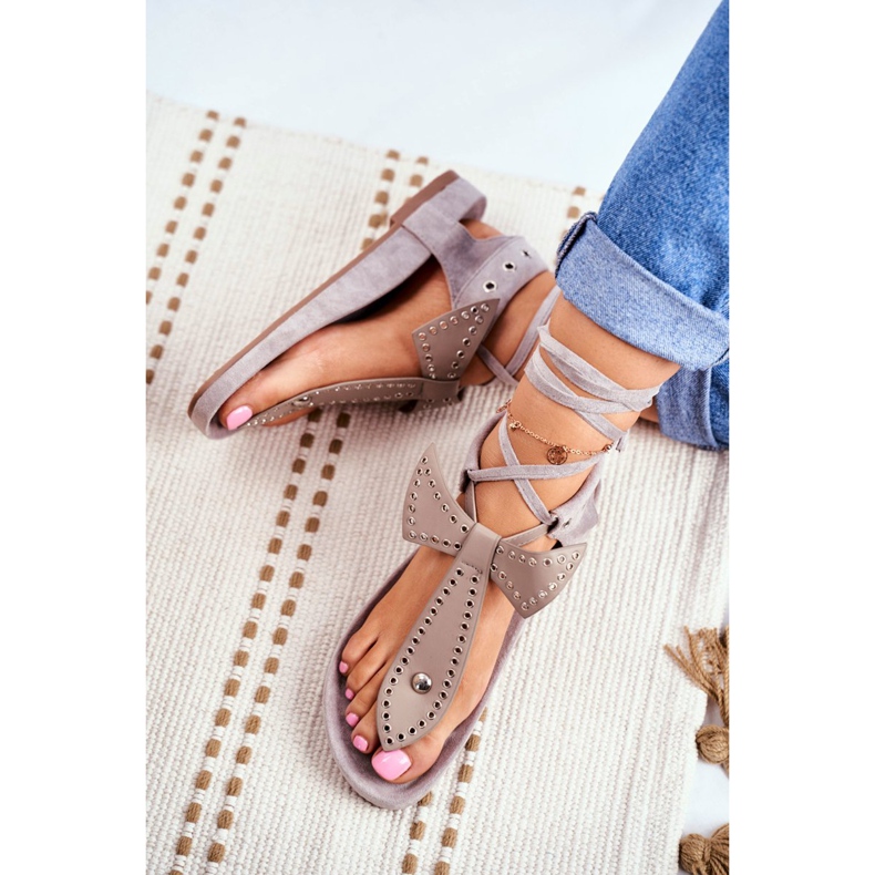 Lu Boo - Sandalias grises atadas para mujer, japonés Mara 3