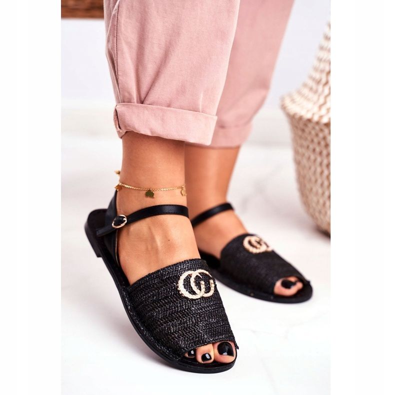 Sandalias Planas Mujer Negras Lu Boo Trenzadas Felicia negro 1