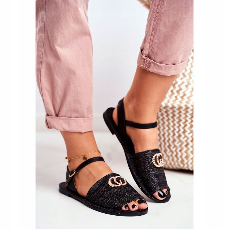 Sandalias Planas Mujer Negras Lu Boo Trenzadas Felicia negro 2