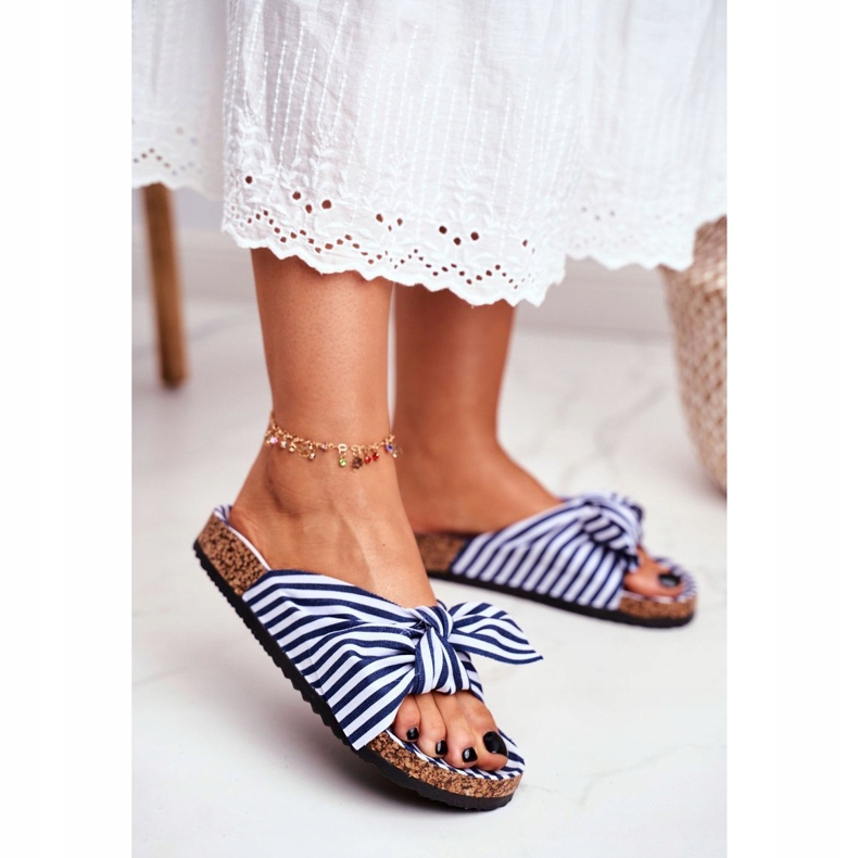 BUGO Pantuflas De Mujer Con Lazos Pin-up Azul Marino Verrone blanco 1