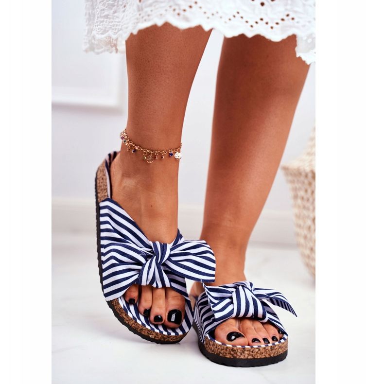 BUGO Pantuflas De Mujer Con Lazos Pin-up Azul Marino Verrone blanco 2