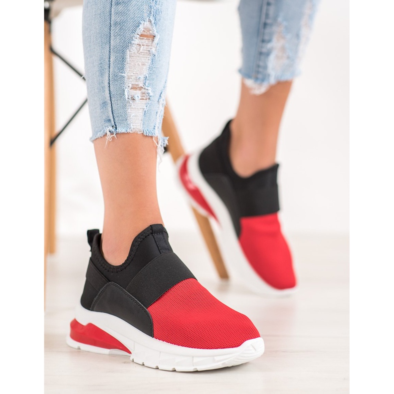 SHELOVET Zapatillas deportivas sin cordones negro rojo 2