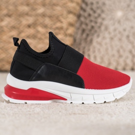 SHELOVET Zapatillas deportivas sin cordones negro rojo 4