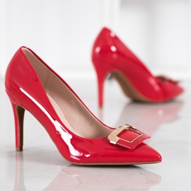 Fama Zapatos de salón con hebilla decorativa rojo 1