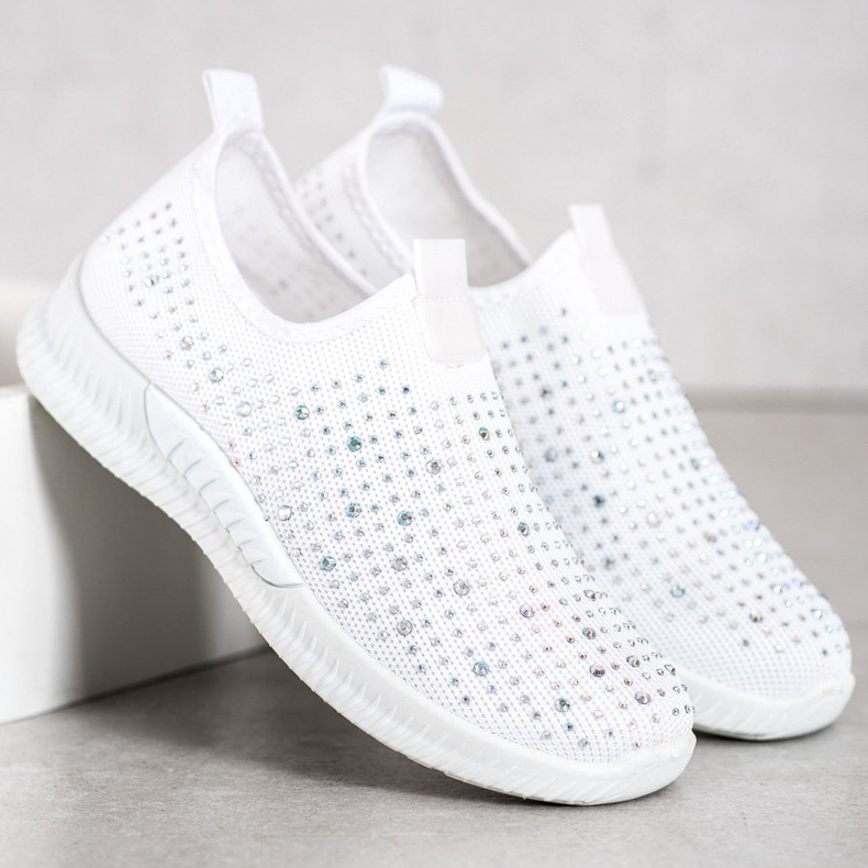 SHELOVET Zapatos blancos con cristales 1