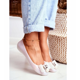 LU BOO Bailarinas De Goma Lazos Meliski Blancos Pearl Millie 1