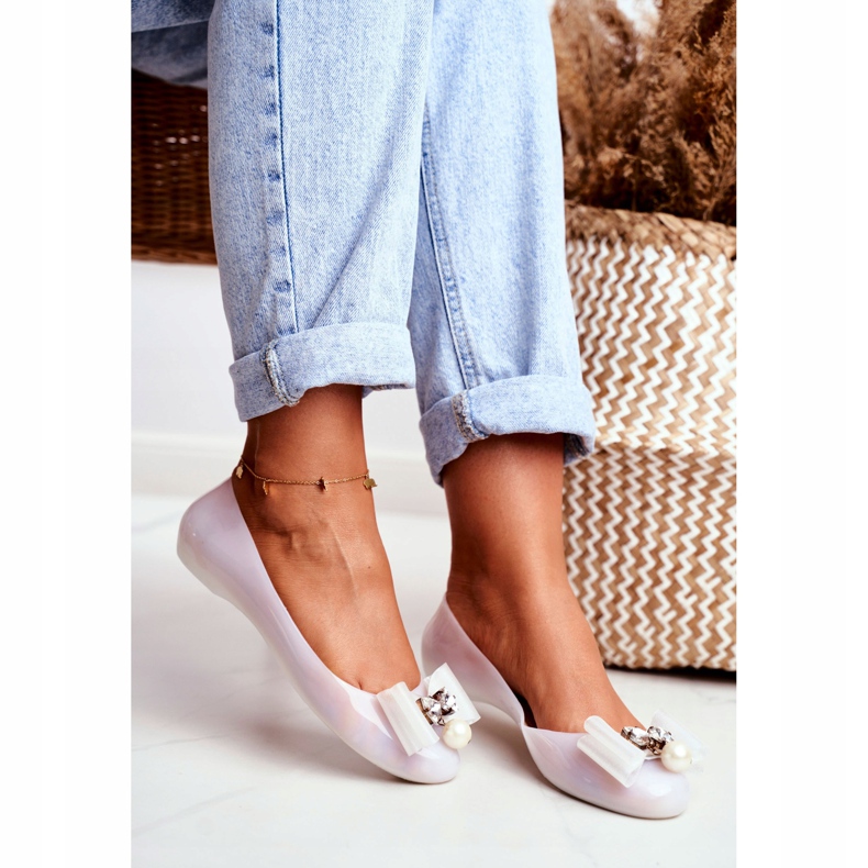 LU BOO Bailarinas De Goma Lazos Meliski Blancos Pearl Millie 2