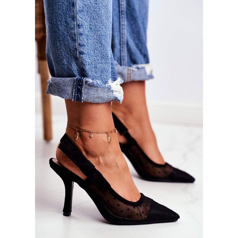 LU BOO Tacones de mujer Lolita mesh negro 1 LU BOO Tacones de mujer Lolita mesh negro 1