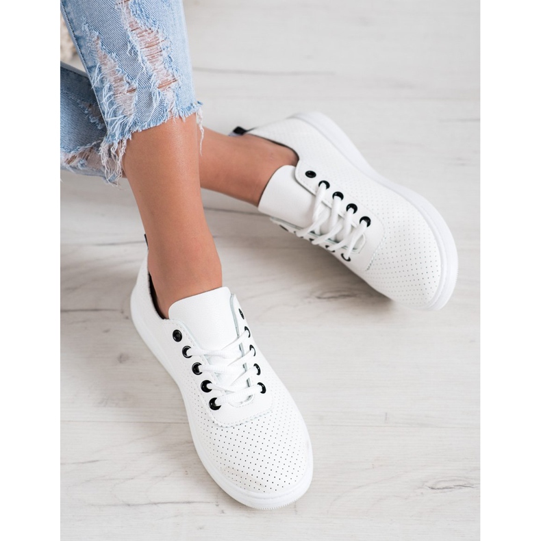 SHELOVET Deportivas caladas con piel ecológica blanco 1