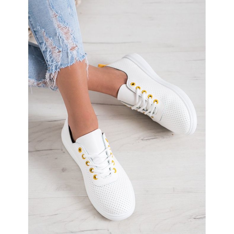 SHELOVET Deportivas caladas con piel ecológica blanco 2