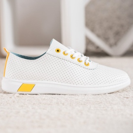 SHELOVET Deportivas caladas con piel ecológica blanco 3