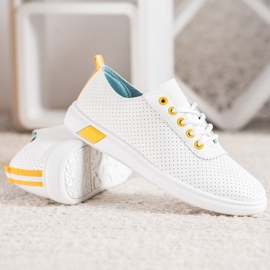 SHELOVET Deportivas caladas con piel ecológica blanco 4