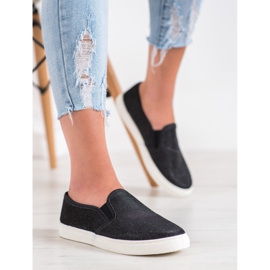 SHELOVET Zapatillas slip-on con purpurina negro 5