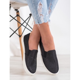 SHELOVET Zapatillas slip-on con purpurina negro 1