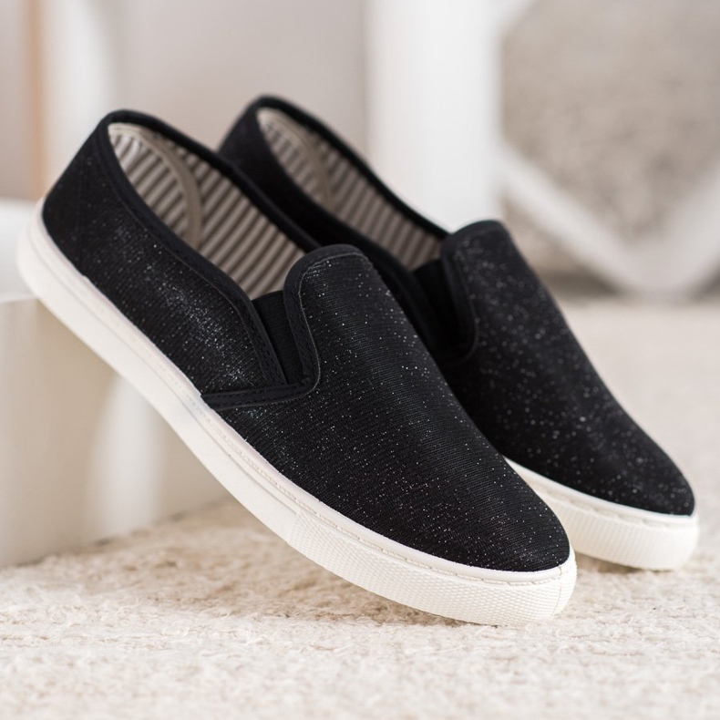 SHELOVET Zapatillas slip-on con purpurina negro 2