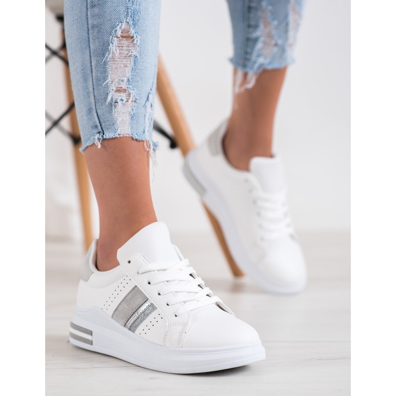 SHELOVET Zapatillas con inserciones de ante blanco 1