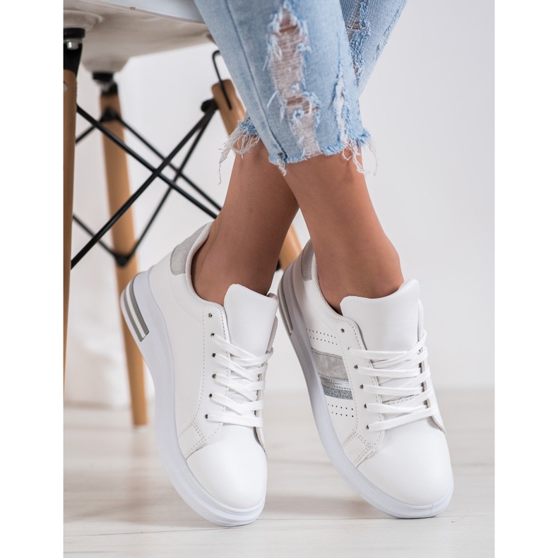 SHELOVET Zapatillas con inserciones de ante blanco 2