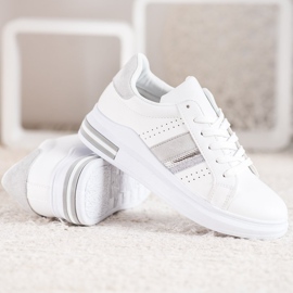 SHELOVET Zapatillas con inserciones de ante blanco 4