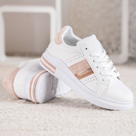 SHELOVET Zapatillas con inserciones de ante blanco 4