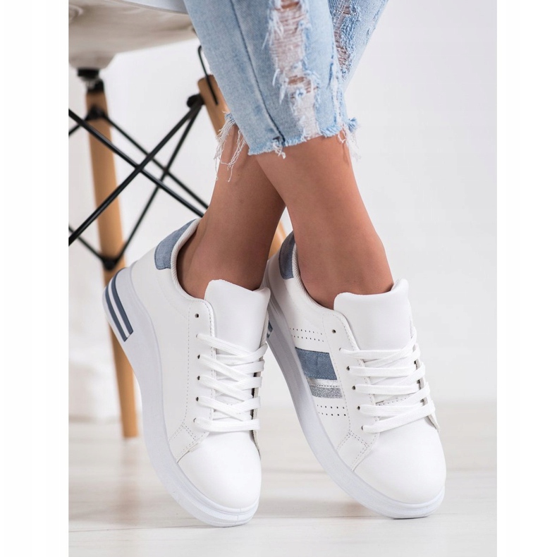 SHELOVET Zapatillas con inserciones de ante blanco 2