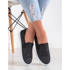SHELOVET Slipons negros con purpurina 1