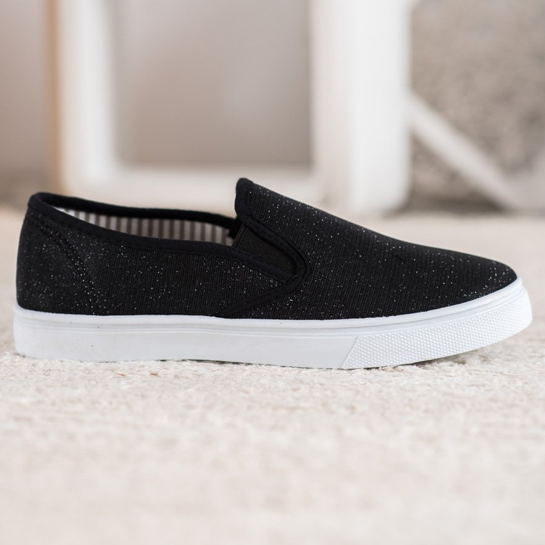 SHELOVET Slipons negros con purpurina 2