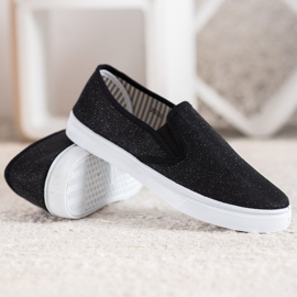 SHELOVET Slipons negros con purpurina 3