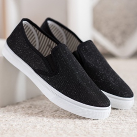 SHELOVET Slipons negros con purpurina 4