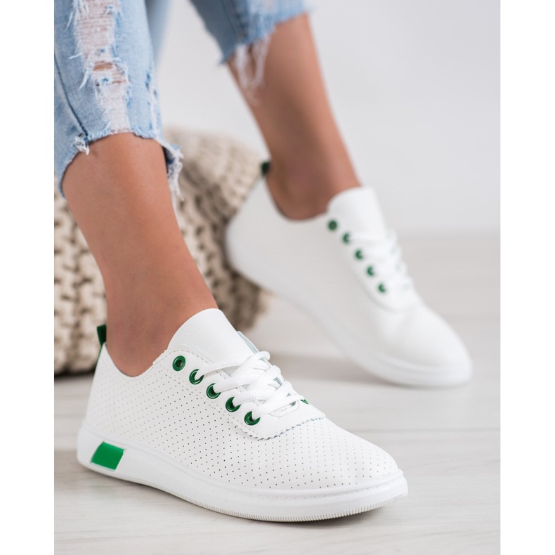 SHELOVET Deportivas caladas con piel ecológica blanco 2