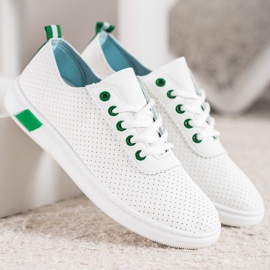 SHELOVET Deportivas caladas con piel ecológica blanco 4