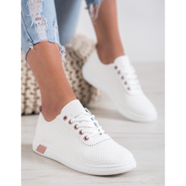 SHELOVET Deportivas caladas con piel ecológica blanco 5