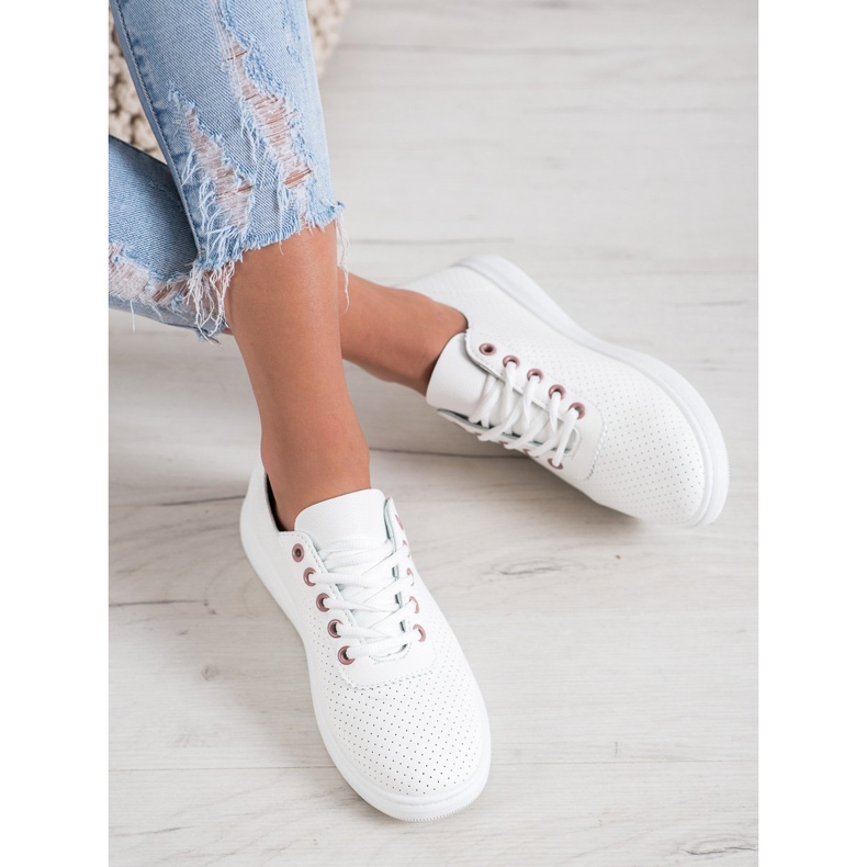 SHELOVET Deportivas caladas con piel ecológica blanco 1