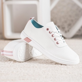 SHELOVET Deportivas caladas con piel ecológica blanco 3