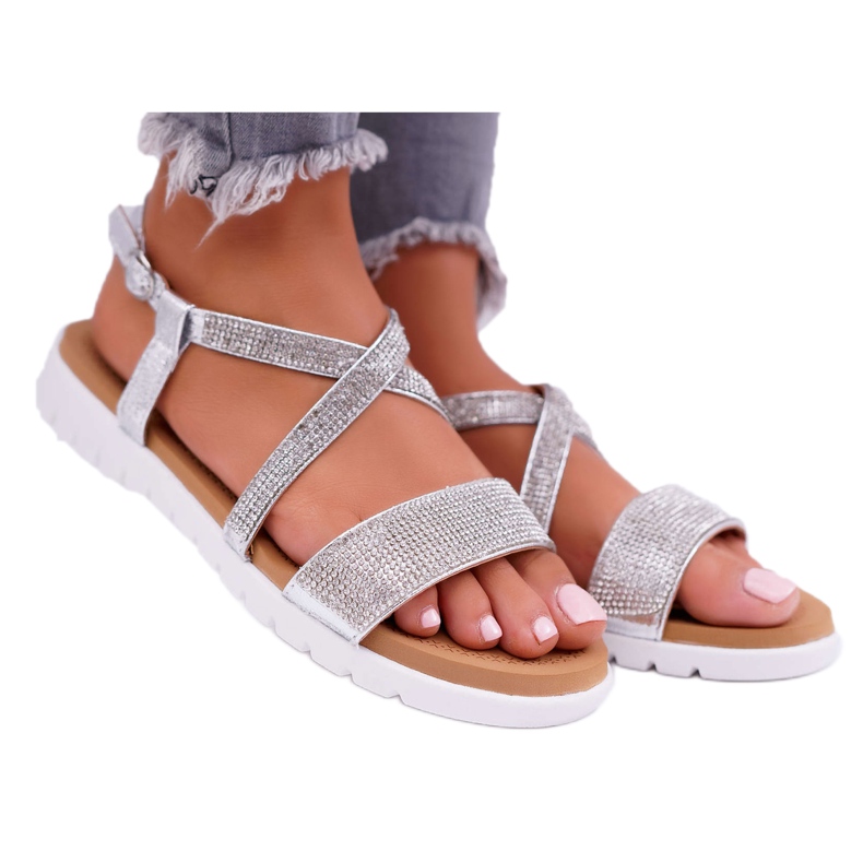 Sandalias de Mujer Lu Boo con Zirconia Cúbica 406-5 Silver Stella gris 3