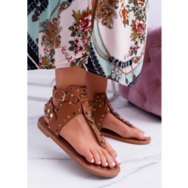 Lu Boo | Sandalias Chanclas Con Diamantes De Imitación Gladiador Ashley Camel marrón 1