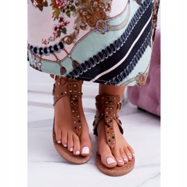 Lu Boo | Sandalias Chanclas Con Diamantes De Imitación Gladiador Ashley Camel marrón 2