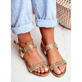 Sandalias planas de mujer doradas Lu Boo con tachuelas Aldona dorado 4